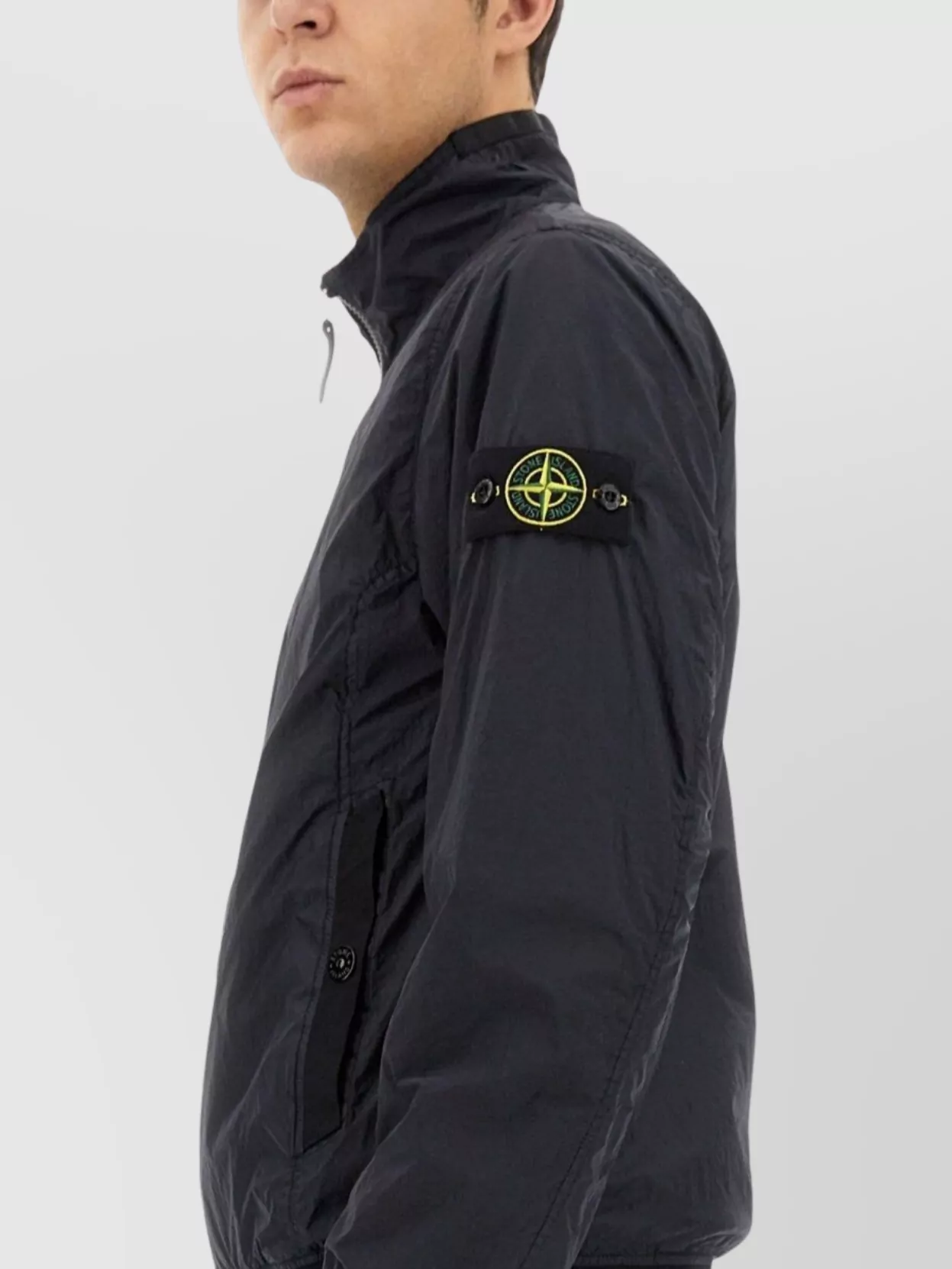 Stone Island High Collar Nylon Jacket With Elastic Cuffs