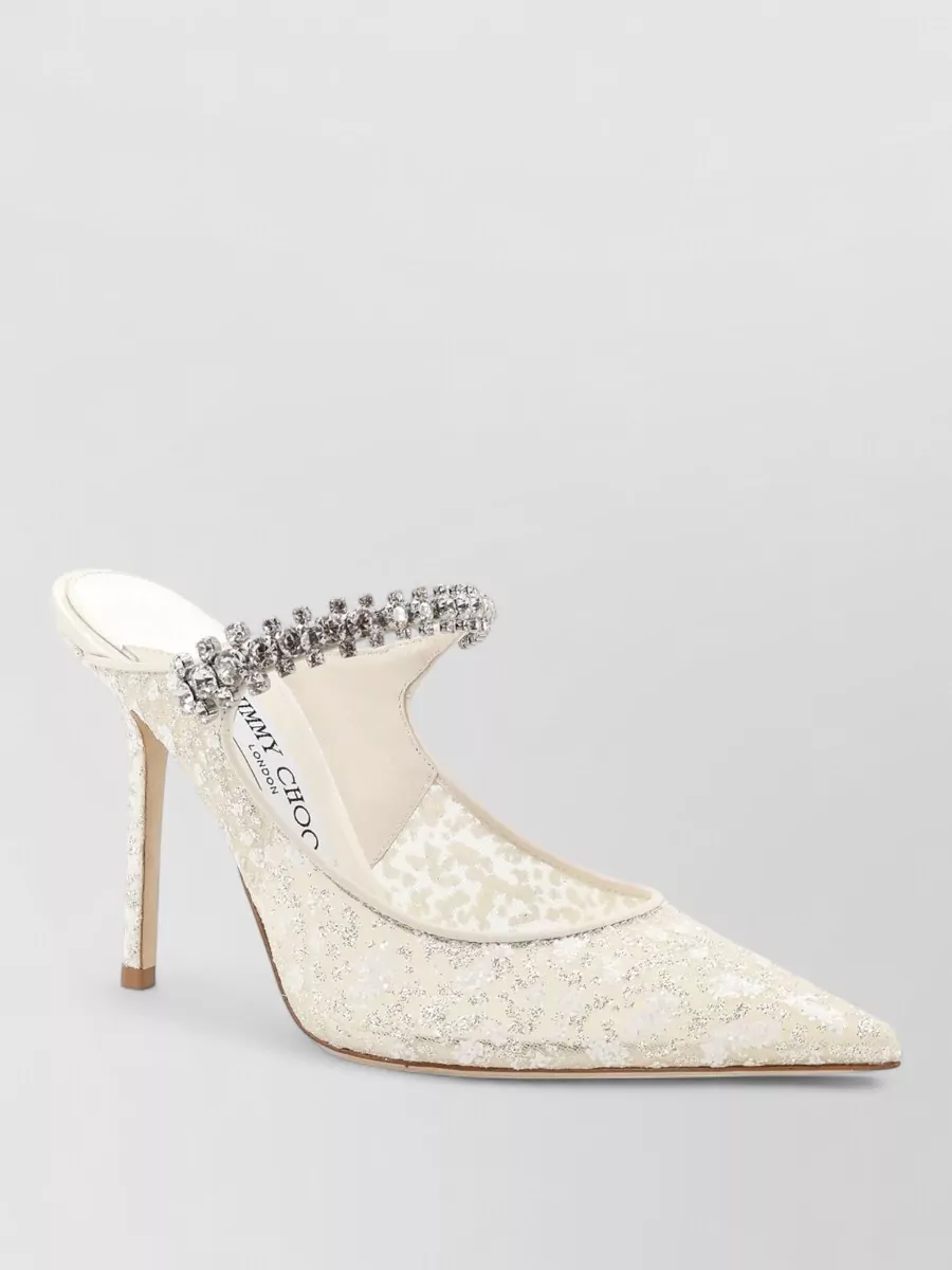 Jimmy Choo Embellished Mesh High Heel Mules