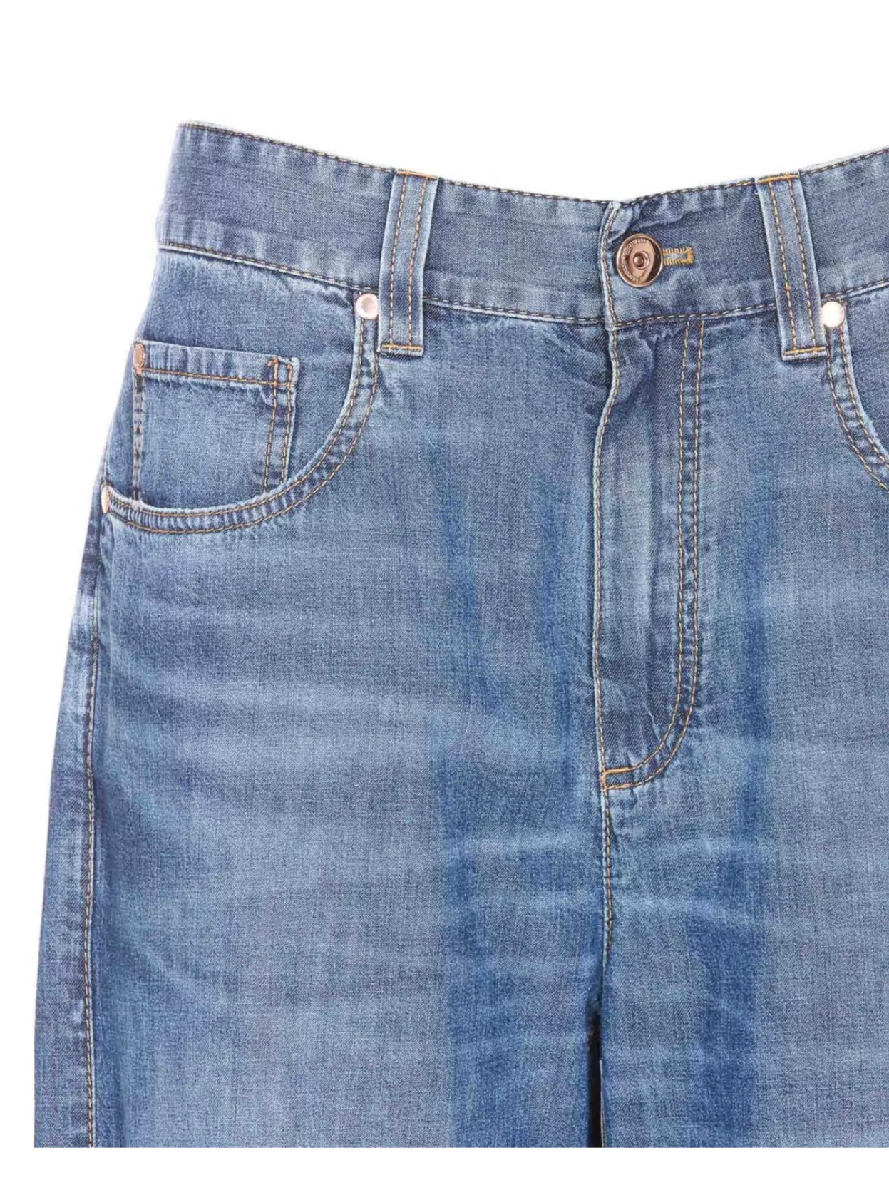 Brunello Cucinelli Wide-leg Blue Jeans With Whiskering Effect And Classic Five-pocket Design In Blue