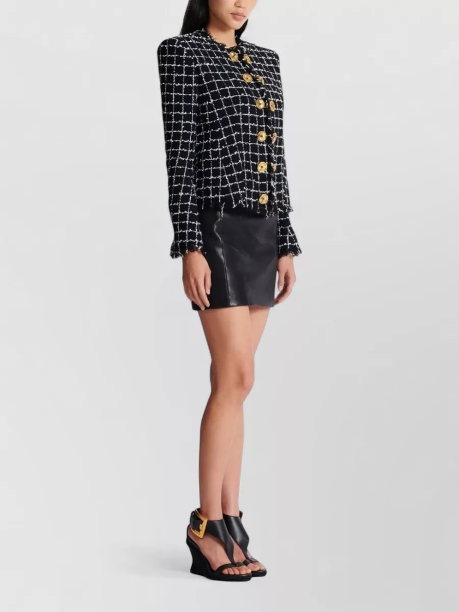 Balmain Tweed Jacket Long Sleeves Frayed Edges