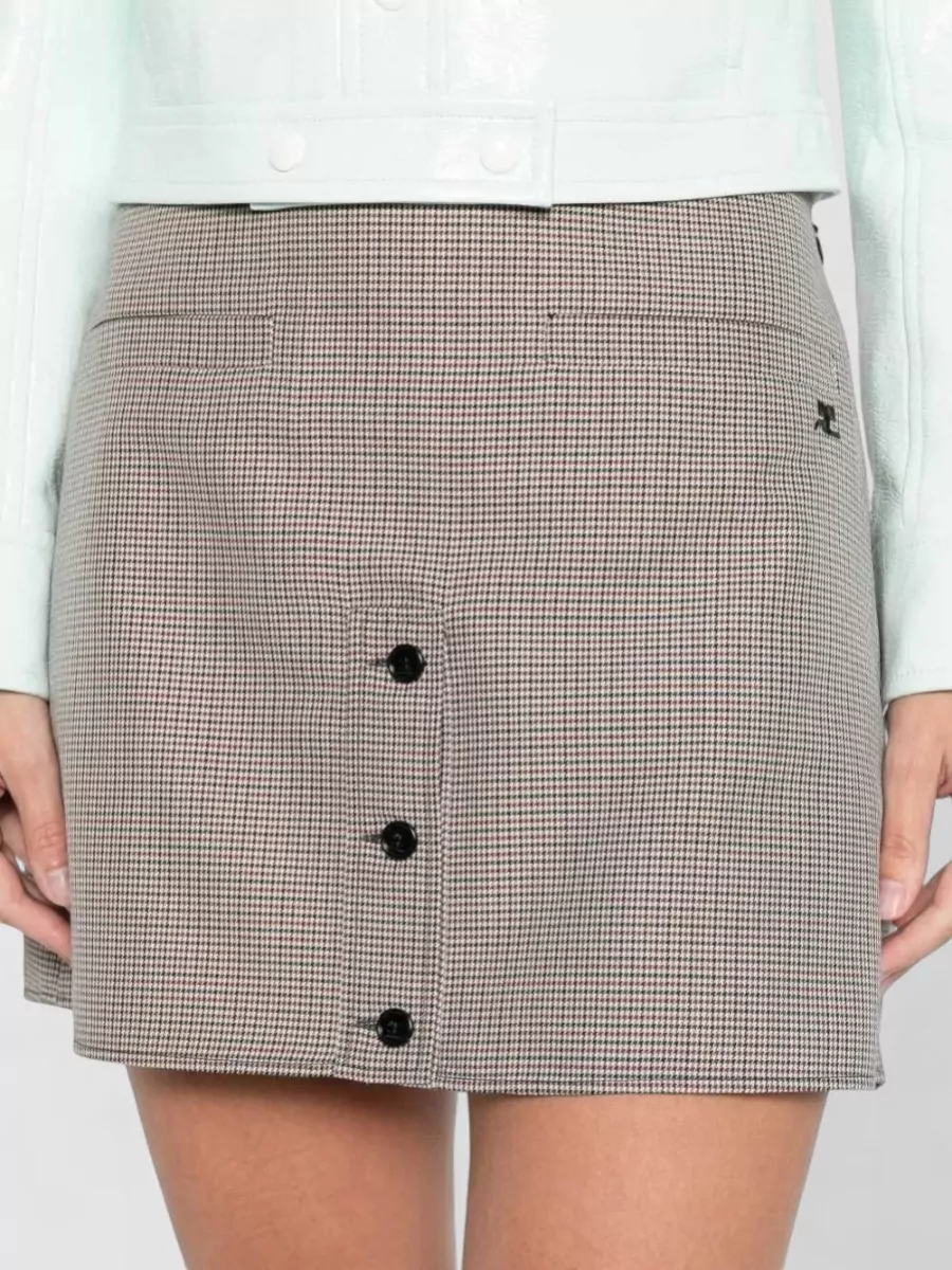 Courrèges Houndstooth Buttoned Mini Skirt High Waist