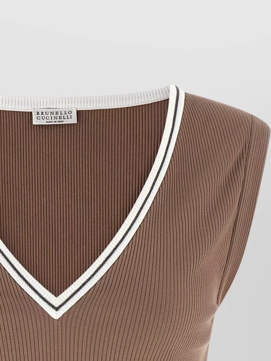 Brunello Cucinelli Ribbed V-Neck Tank Top