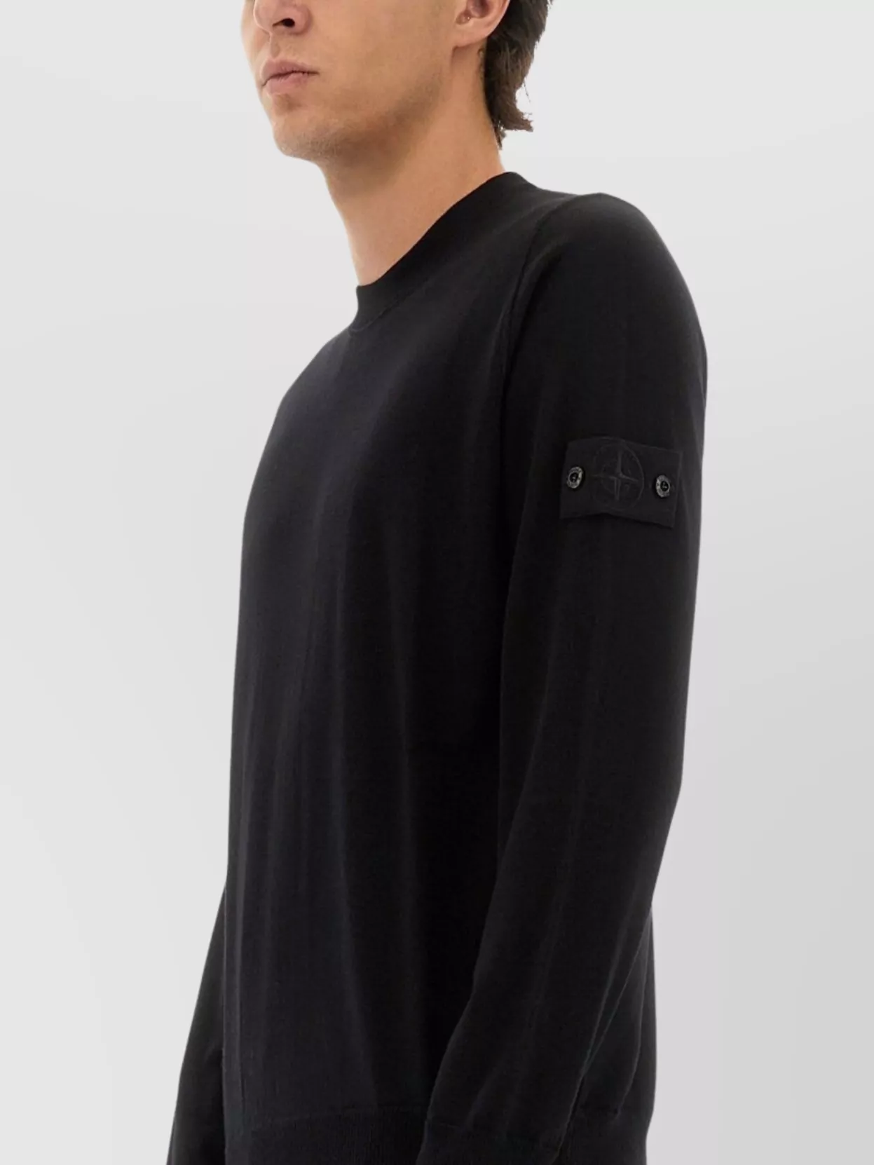 Stone Island Long Sleeve Ribbed Cuff Crew Neck Sweater In Black