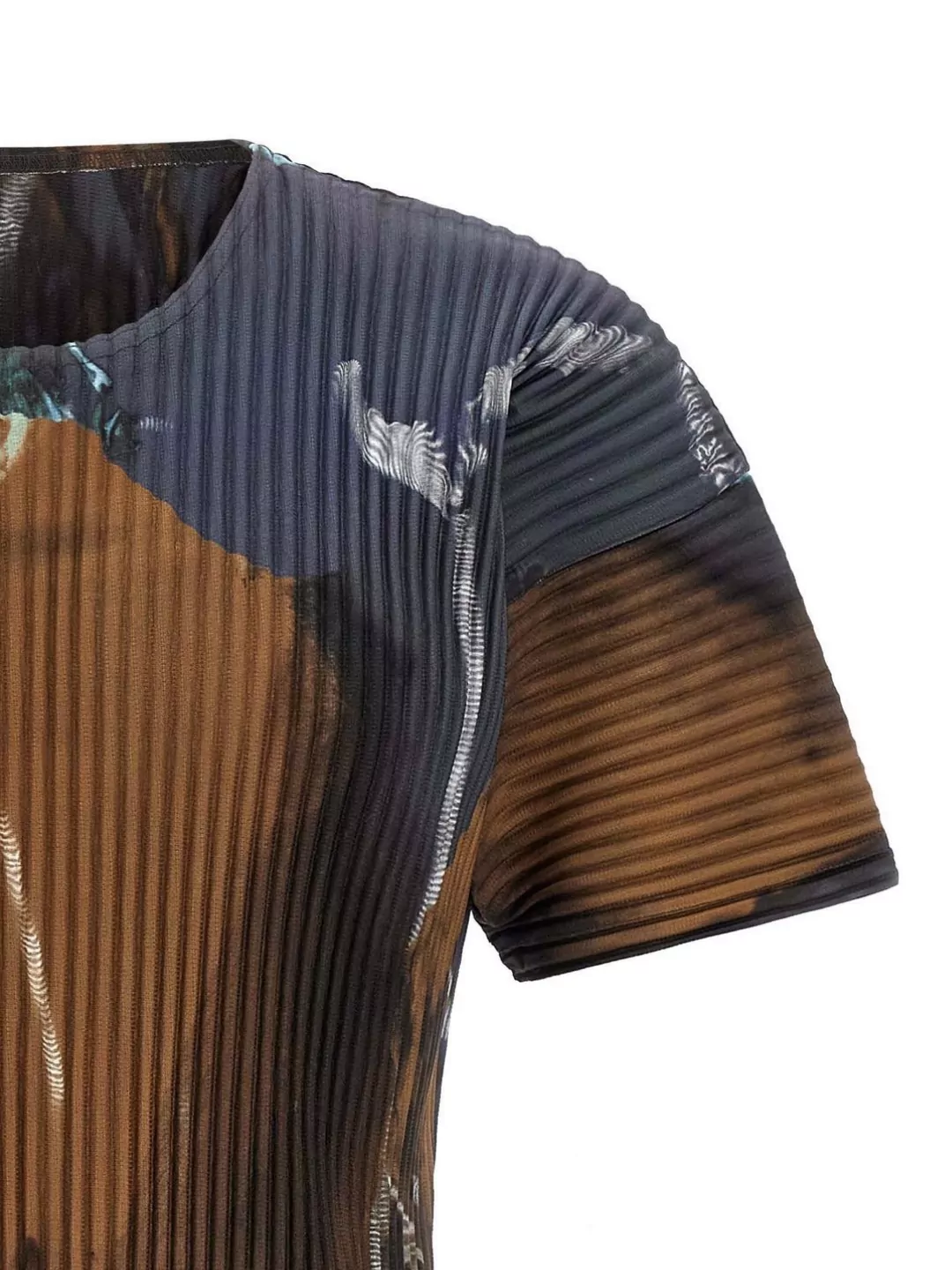 Homme Plisse Issey Miyake Abstract Crew Neck Ribbed Short Sleeve Top