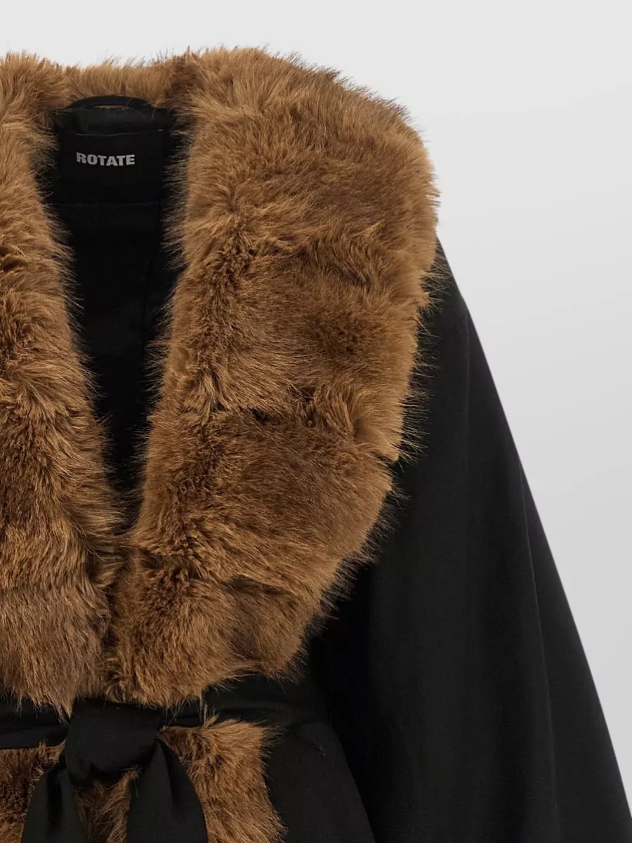 Rotate Birger Christensen Belted Faux Fur Collar Coat