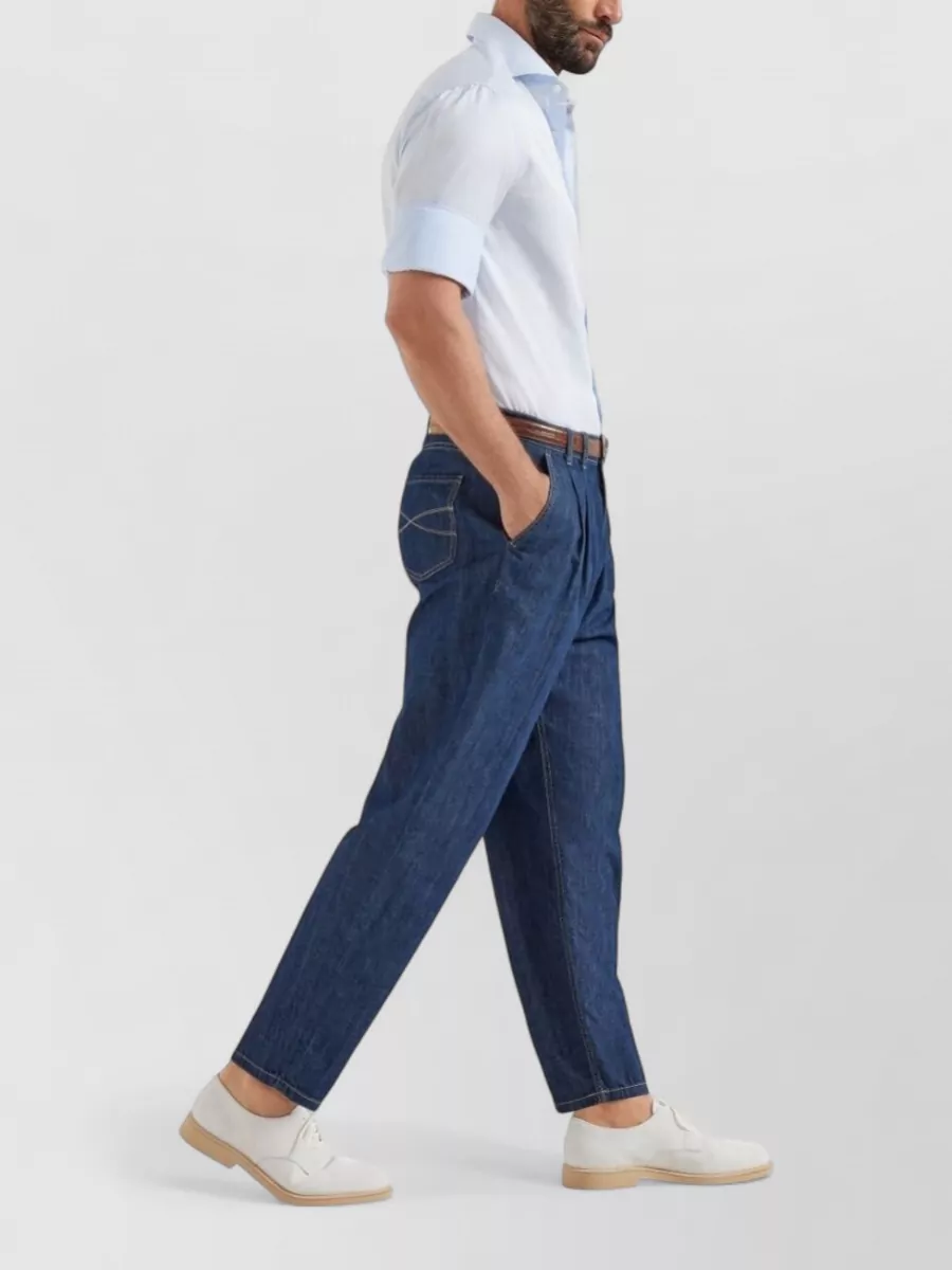 Brunello Cucinelli Denim Pleated Loose Trousers