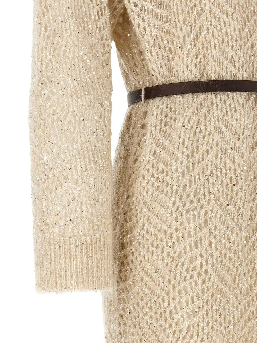 Brunello Cucinelli Sequinned Perforated Knit Midi Dress
