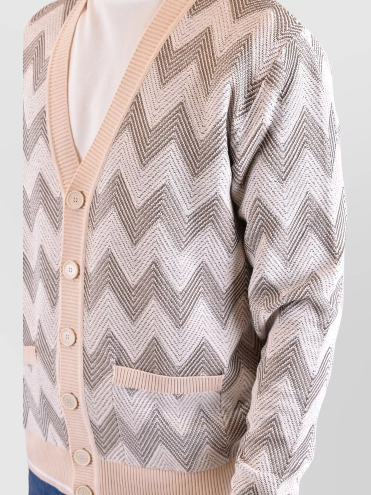 Missoni Chevron V-Neck Sweater With Ribbed Accents