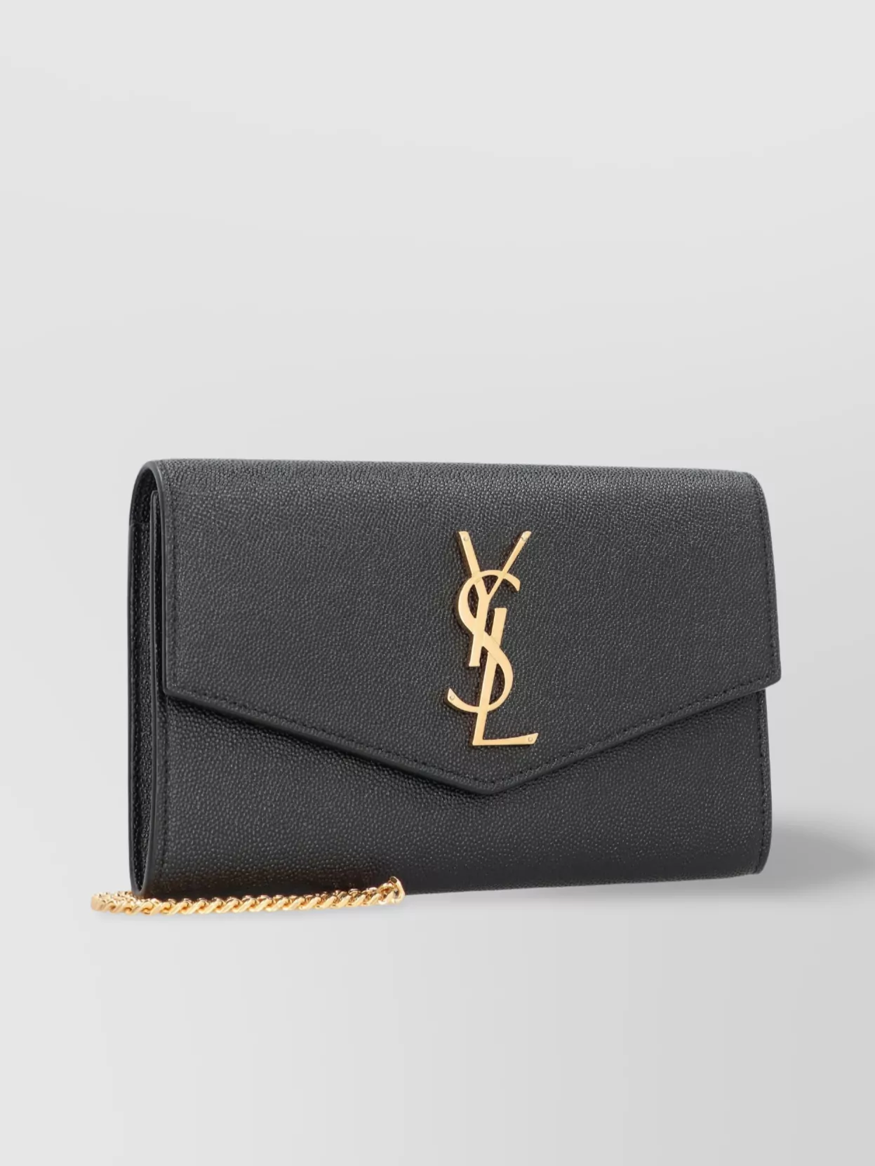 Saint Laurent Uptown Leather Clutch And Chain Strap In Gray
