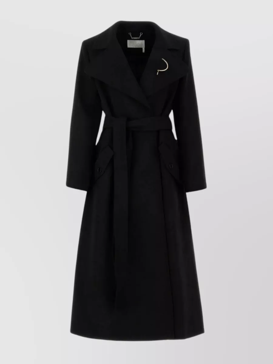 Shop Chloé Back Slit Belted Long Coat In Black