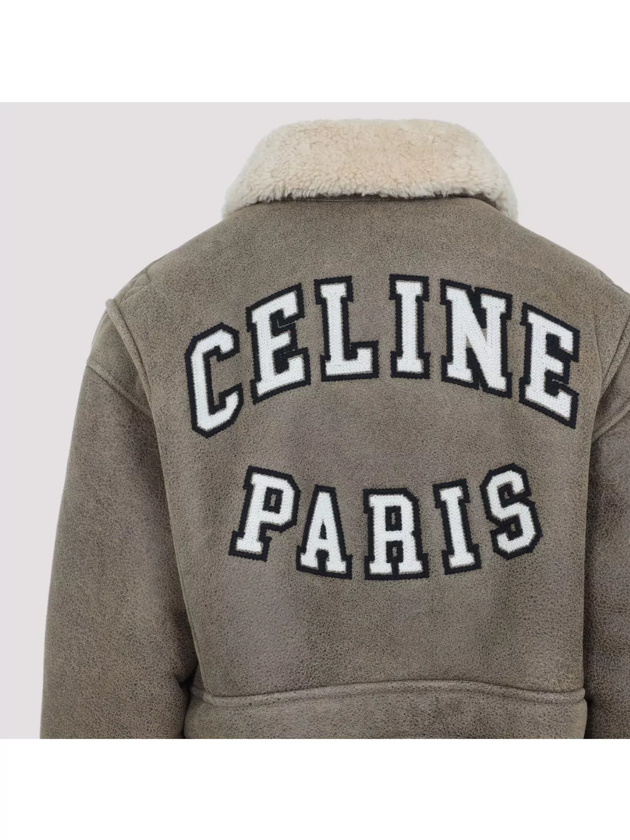 Celine Shearling Collar Leather Jacket With Adjustable Strap