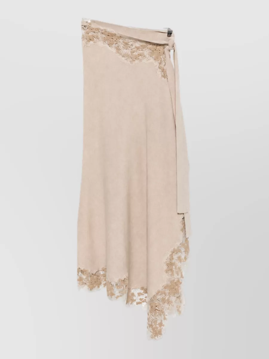 Ermanno Scervino cashmere lace trim high neck asymmetric hem draped cape