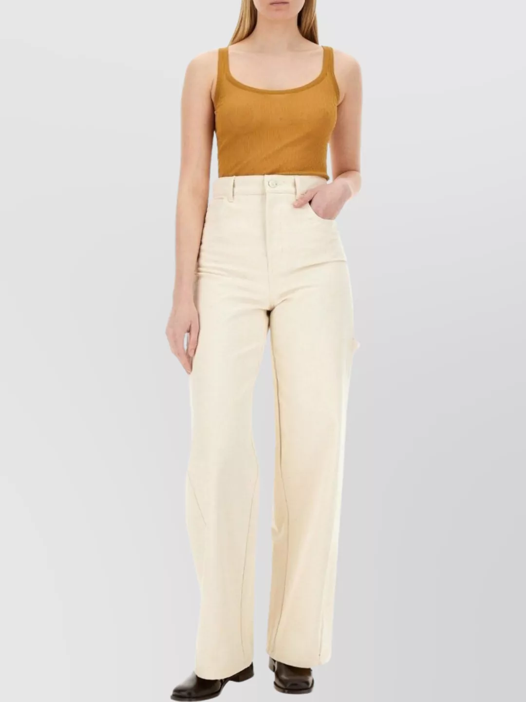 Max Mara Fitted Ribbed Scoop Neck Tank Top In Brown