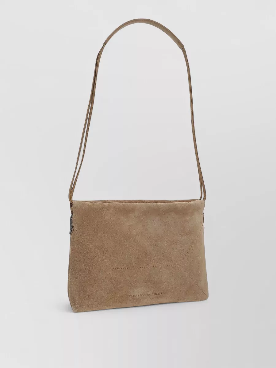 Brunello Cucinelli Shoulder Bag Rectangular Shape Suede Finish Adjustable Strap