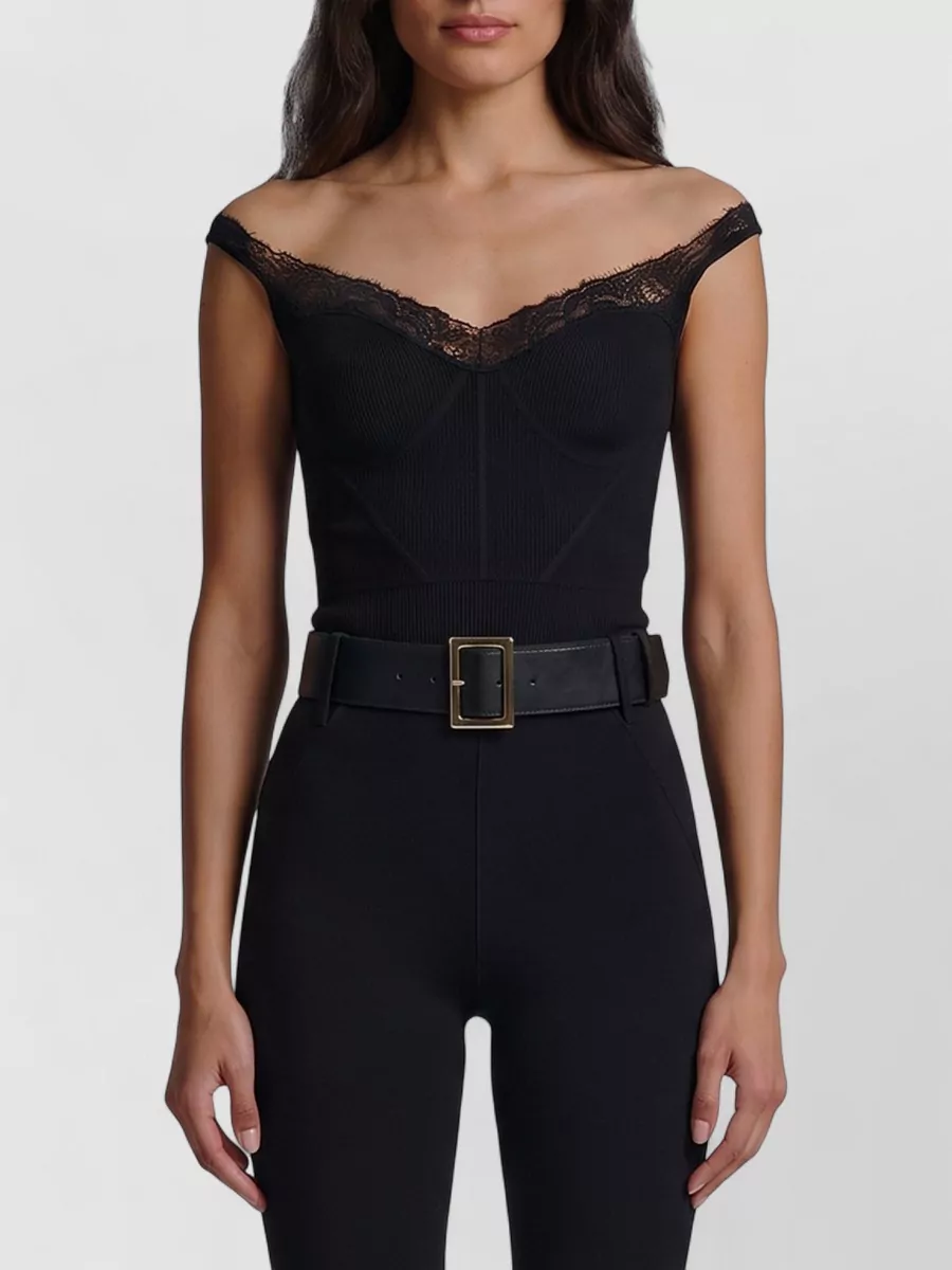 Self-Portrait Ribbed Sweetheart Neck Sleeveless Bodysuit
