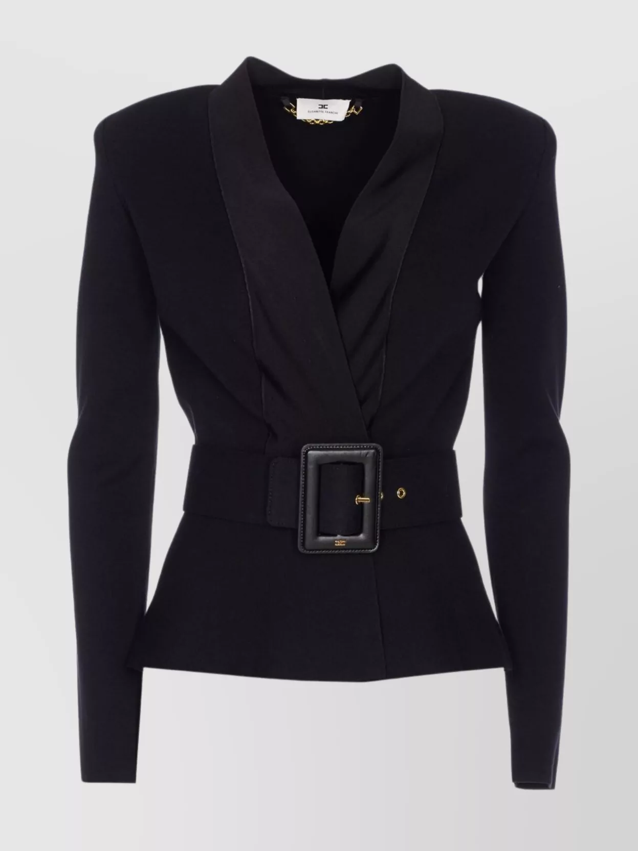 Elisabetta Franchi Waist Belt Long Sleeve Jacket In Black