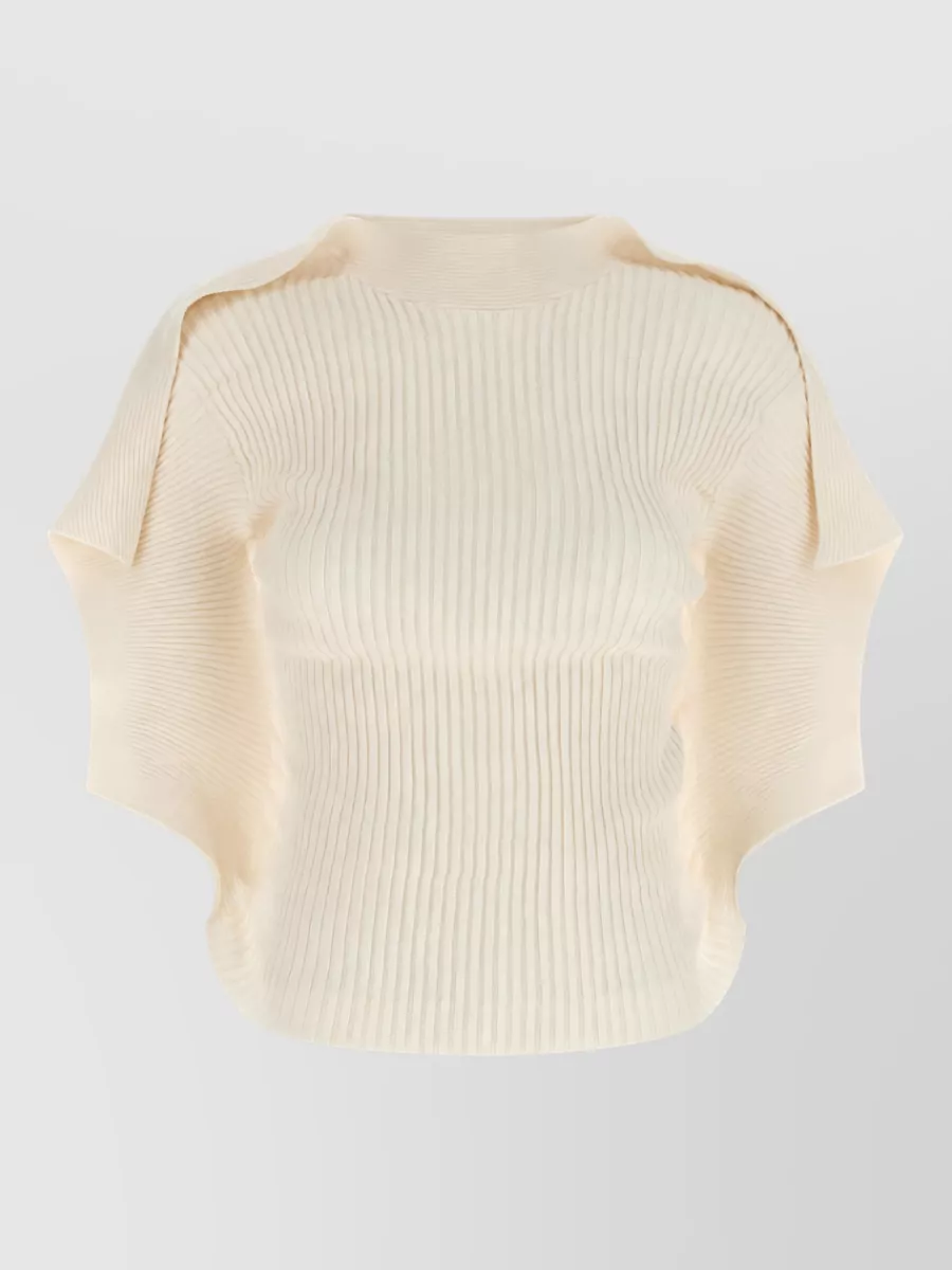 Issey Miyake ribbed high-neck short-sleeve knitted top