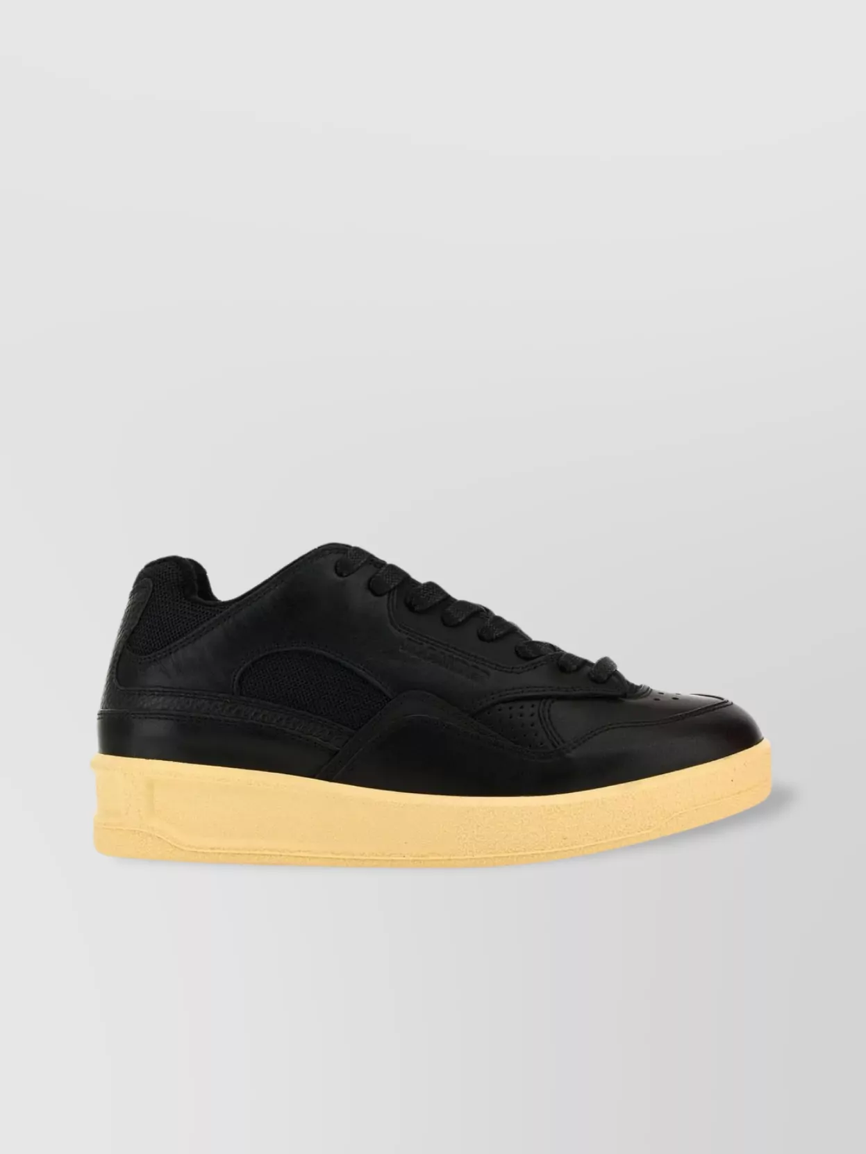 Shop Jil Sander Leather And Fabric Sneakers With Contrast Sole In Yellow