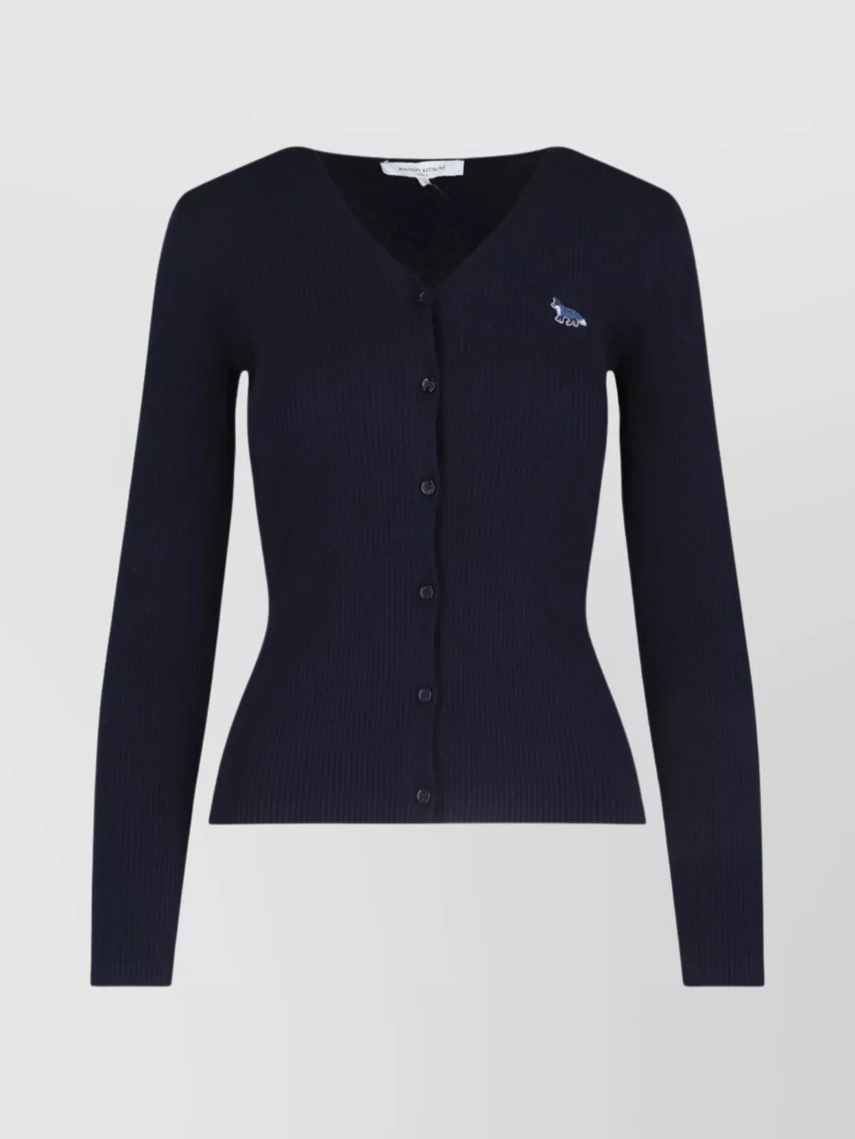 Maison Kitsuné Ribbed V Neck Long Sleeve Knitwear