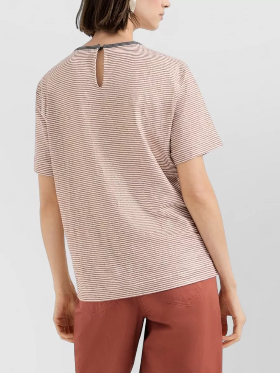 Brunello Cucinelli Striped Linen Crew Neck Short-Sleeve T-Shirt