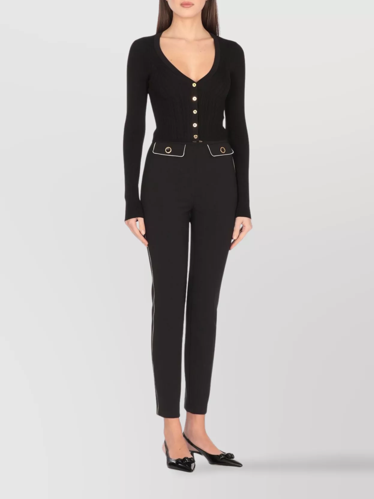 Elisabetta Franchi Knitwear V-Neck Cardigan Gold-Tone Buttons