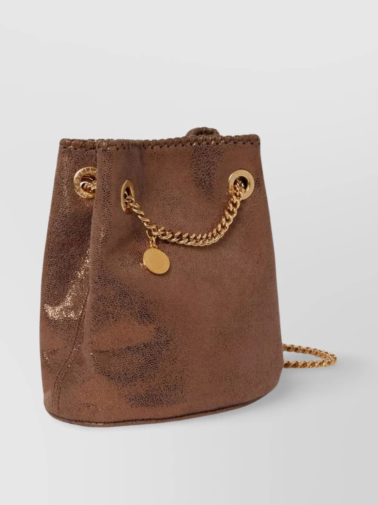 Stella Mccartney Dotted Chamois Bucket Bag With Gold Chain In Neutrals