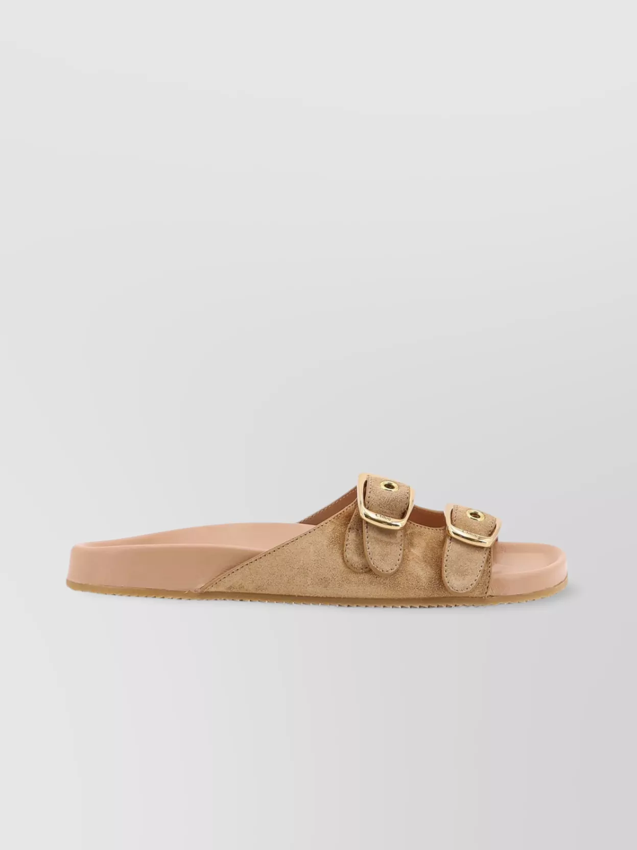 Chloé Suede Sandals With Gold Metal Buckles
