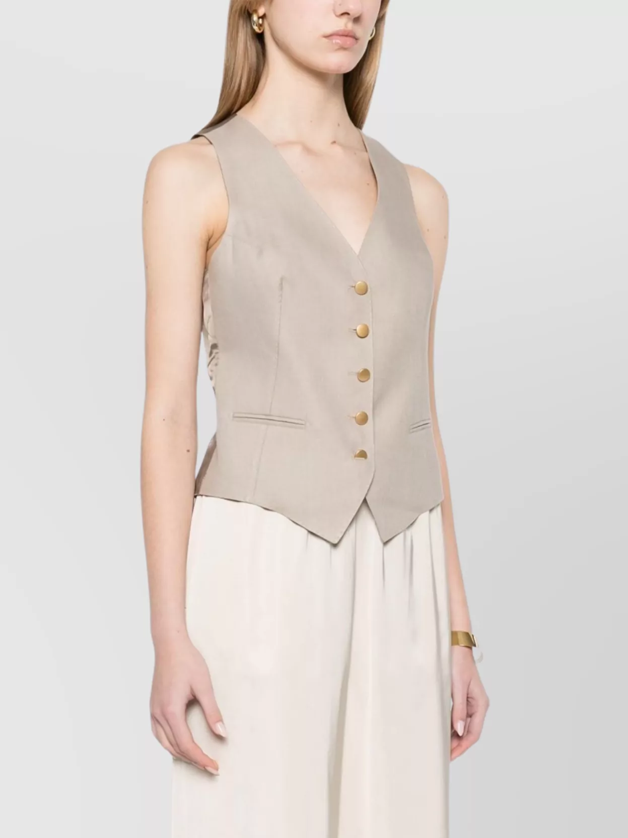 Tagliatore Tailored Linen Vest With Gold-tone Buttons In White