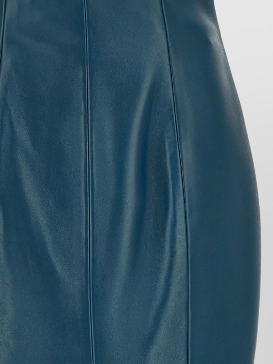 Balmain Leather High-Rise Paneled Knee-Length Fitted Skirt