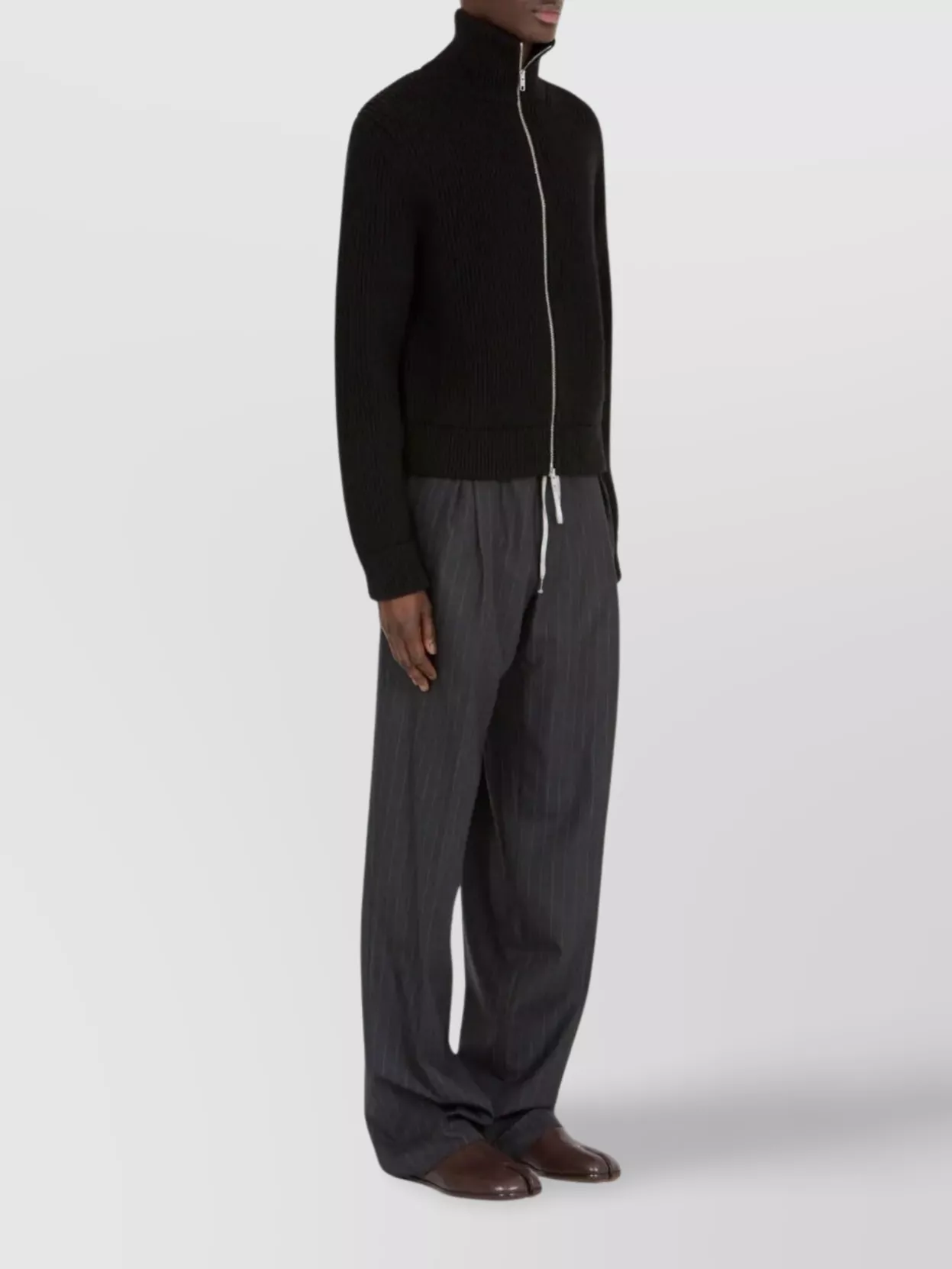 Maison Margiela High Neck Long Sleeve Virgin Wool Cardigan