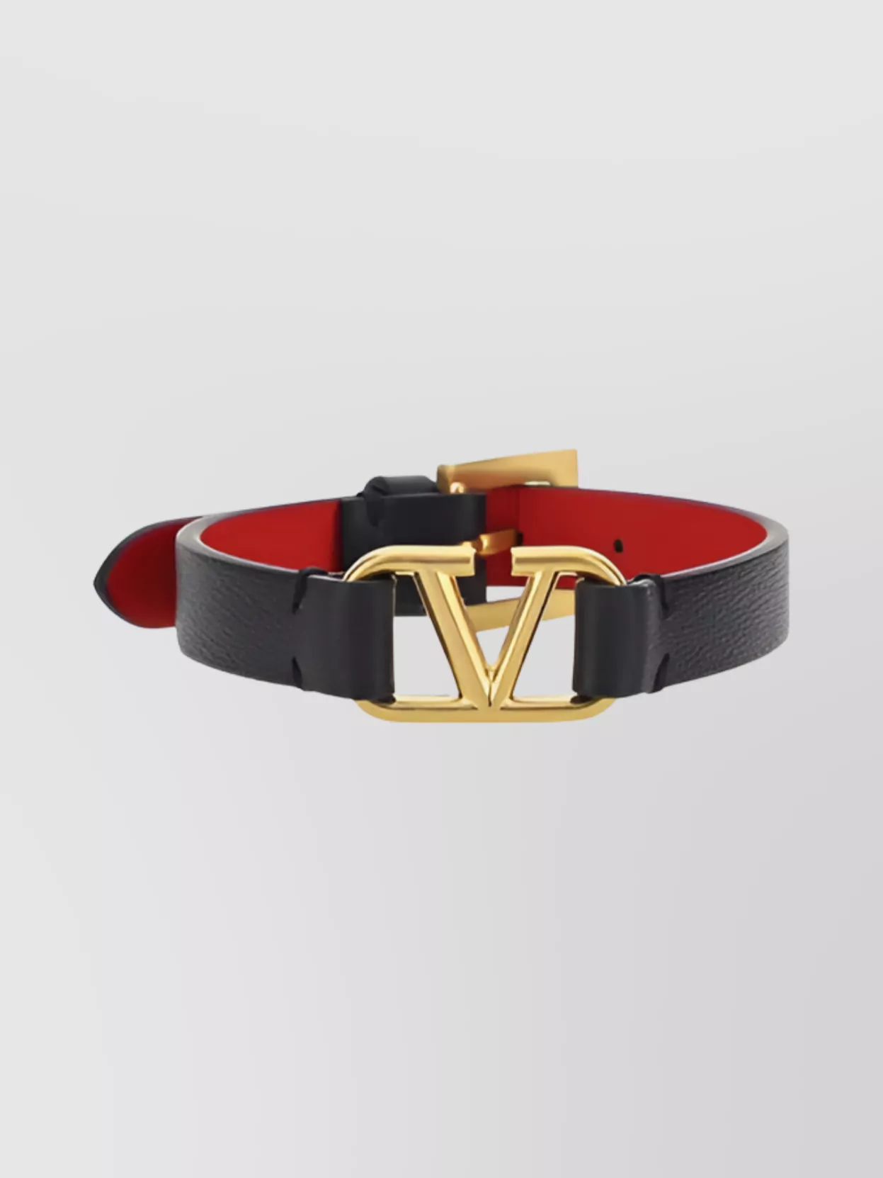 Valentino Garavani Leather Bracelet Adjustable Gold Buckle In Black