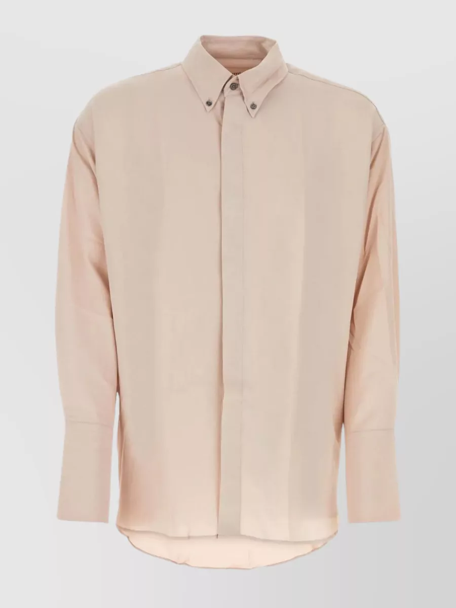 Shop Ami Alexandre Mattiussi Oversized Silk Blend Button-down Shirt In Cream