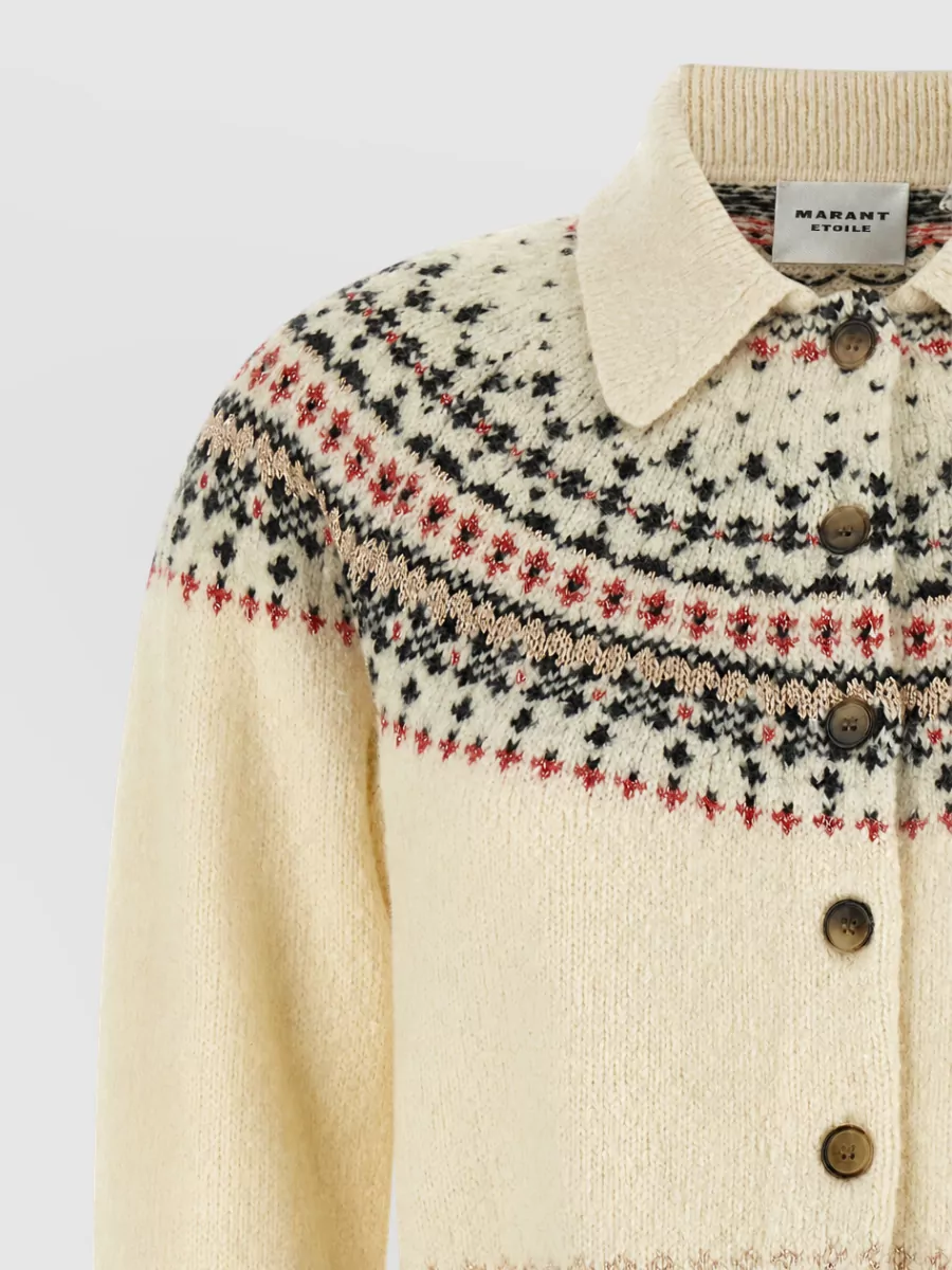 Isabel Marant Etoile Metallic Jacquard Fair Isle Cropped Cardigan