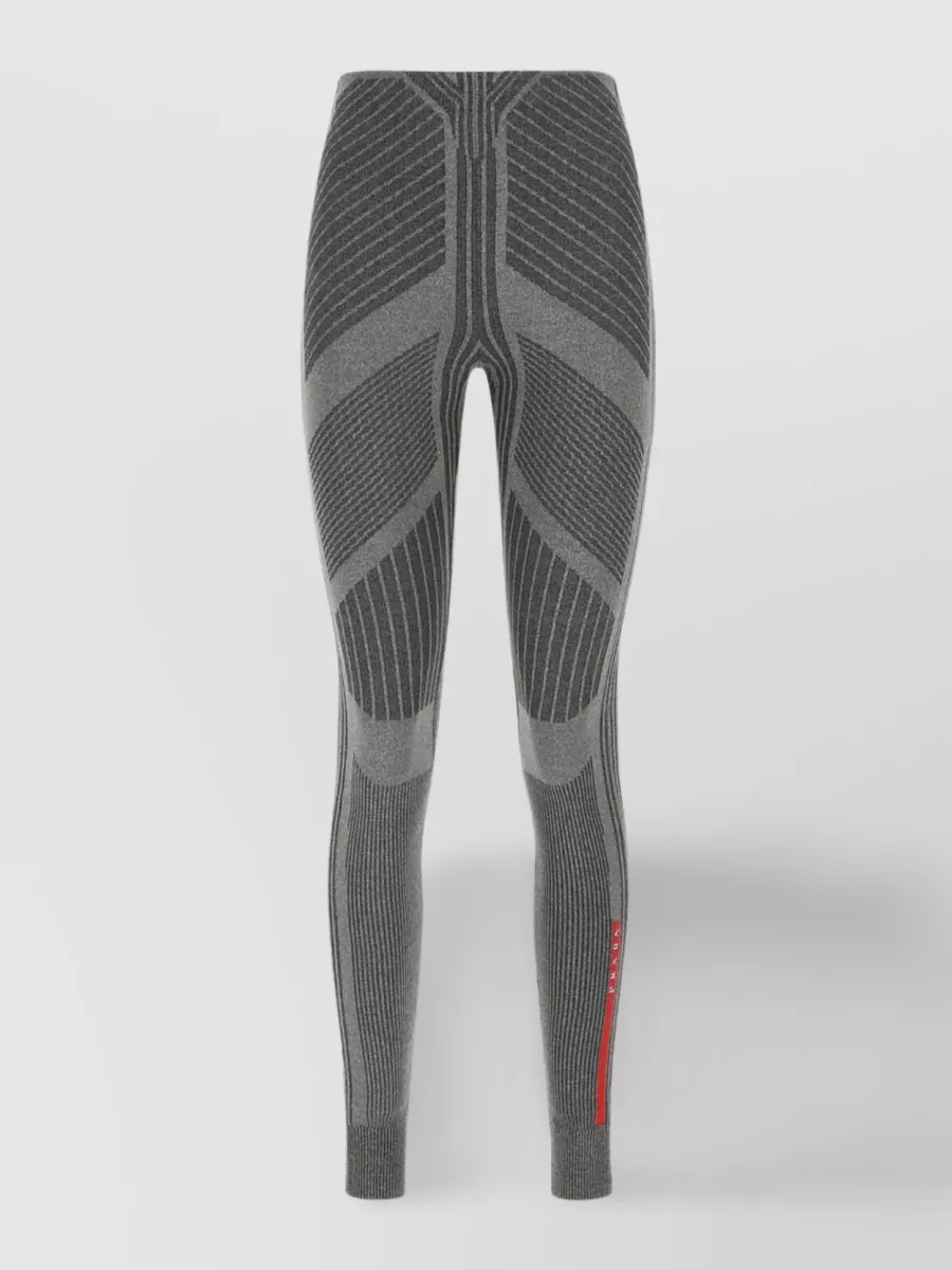 Shop Prada Textured Knit Leggings With Elastic Waistband In Grey