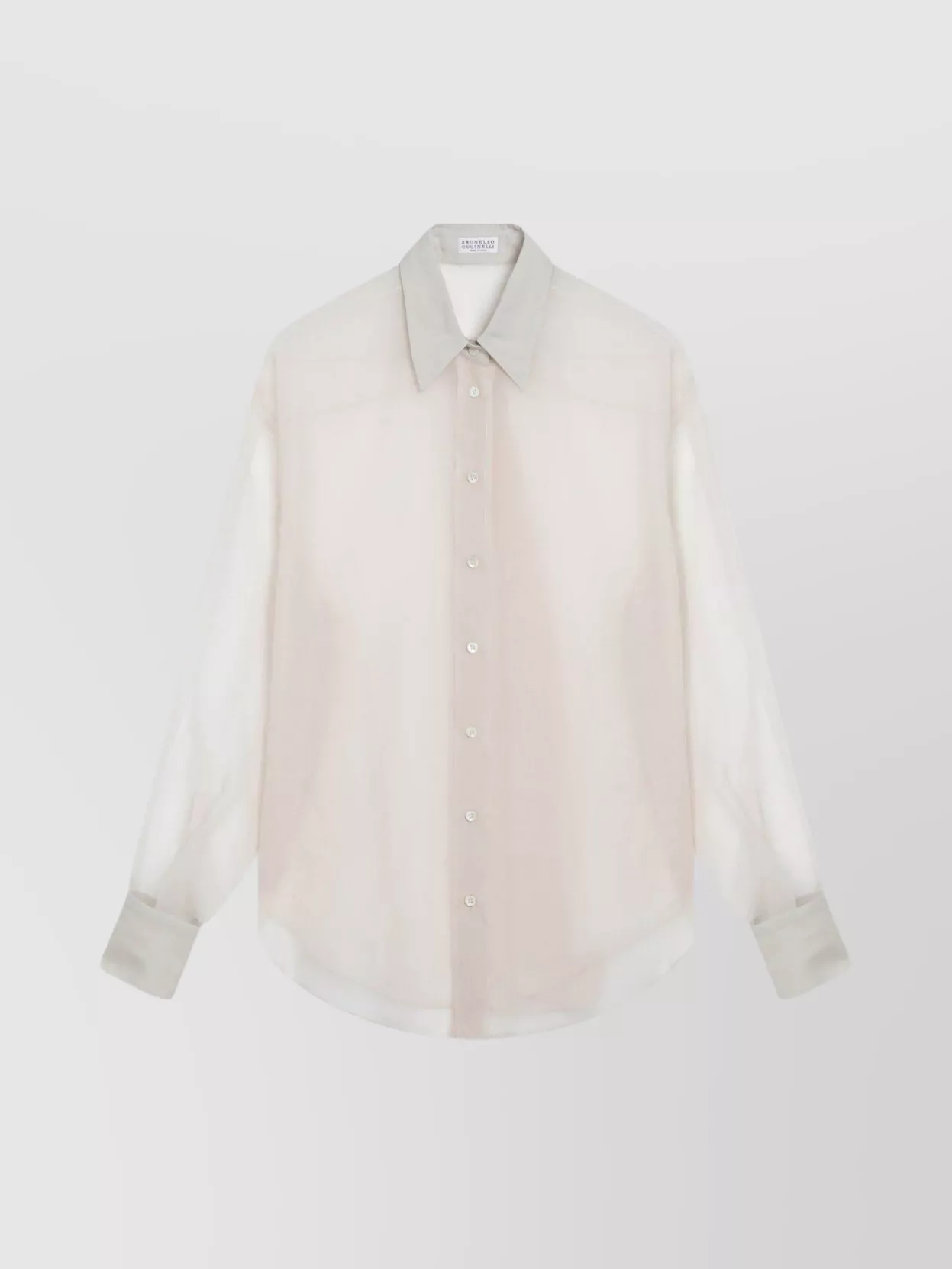 Brunello Cucinelli Beige Crispy Silk Shirt With Monile Detail Women In Multi