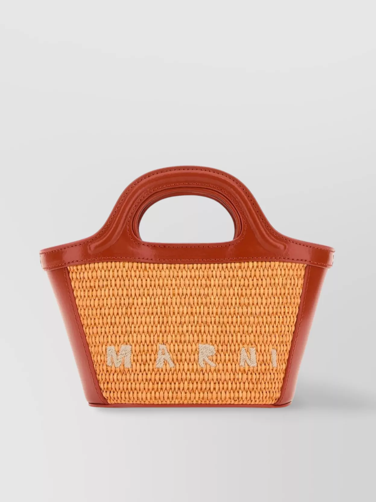 Shop Marni Leather And Straw Micro Tropicalia Summer Bag In Orange