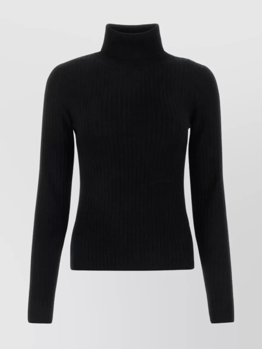Shop Ganni Merino Wool Turtleneck Sweater In Black