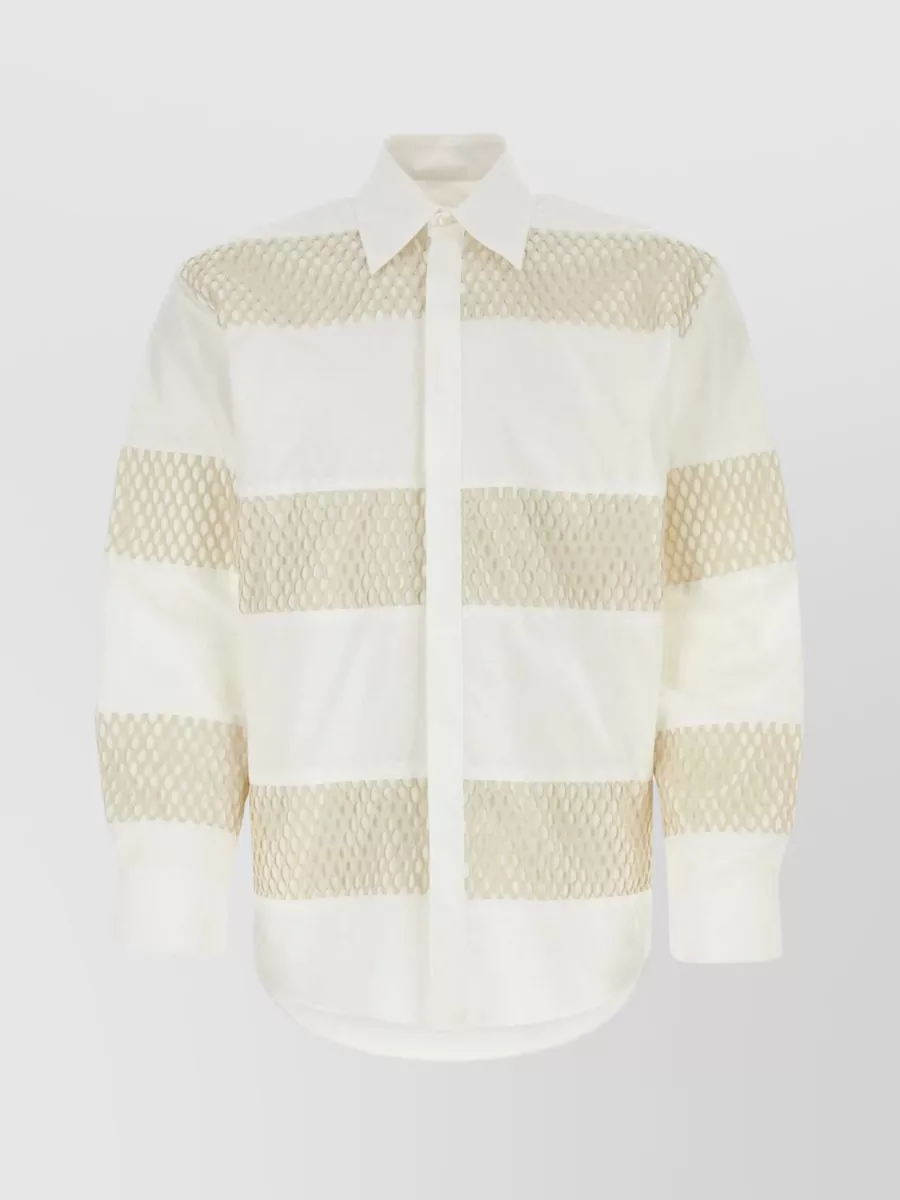 Shop Msgm Cotton Shirt With Sheer Panels And Button Cuffs In Beige
