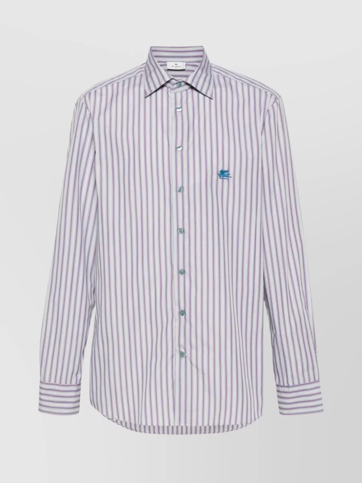 Shop Etro Spread Collar Logo Striped Shirt