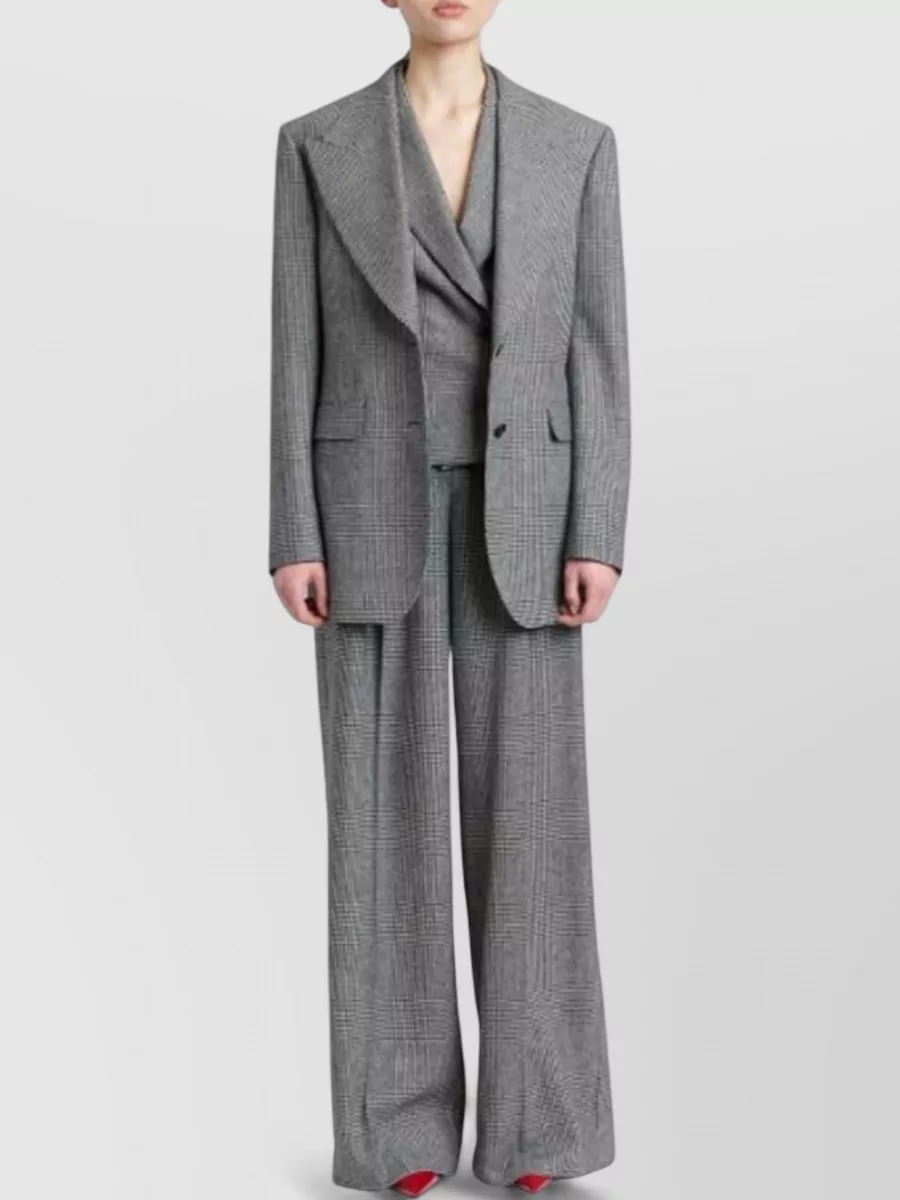 Dolce&Gabbana Prince Of Wales Checked High-Rise Wide-Leg Pleated Wool-Cashmere Suit Trousers