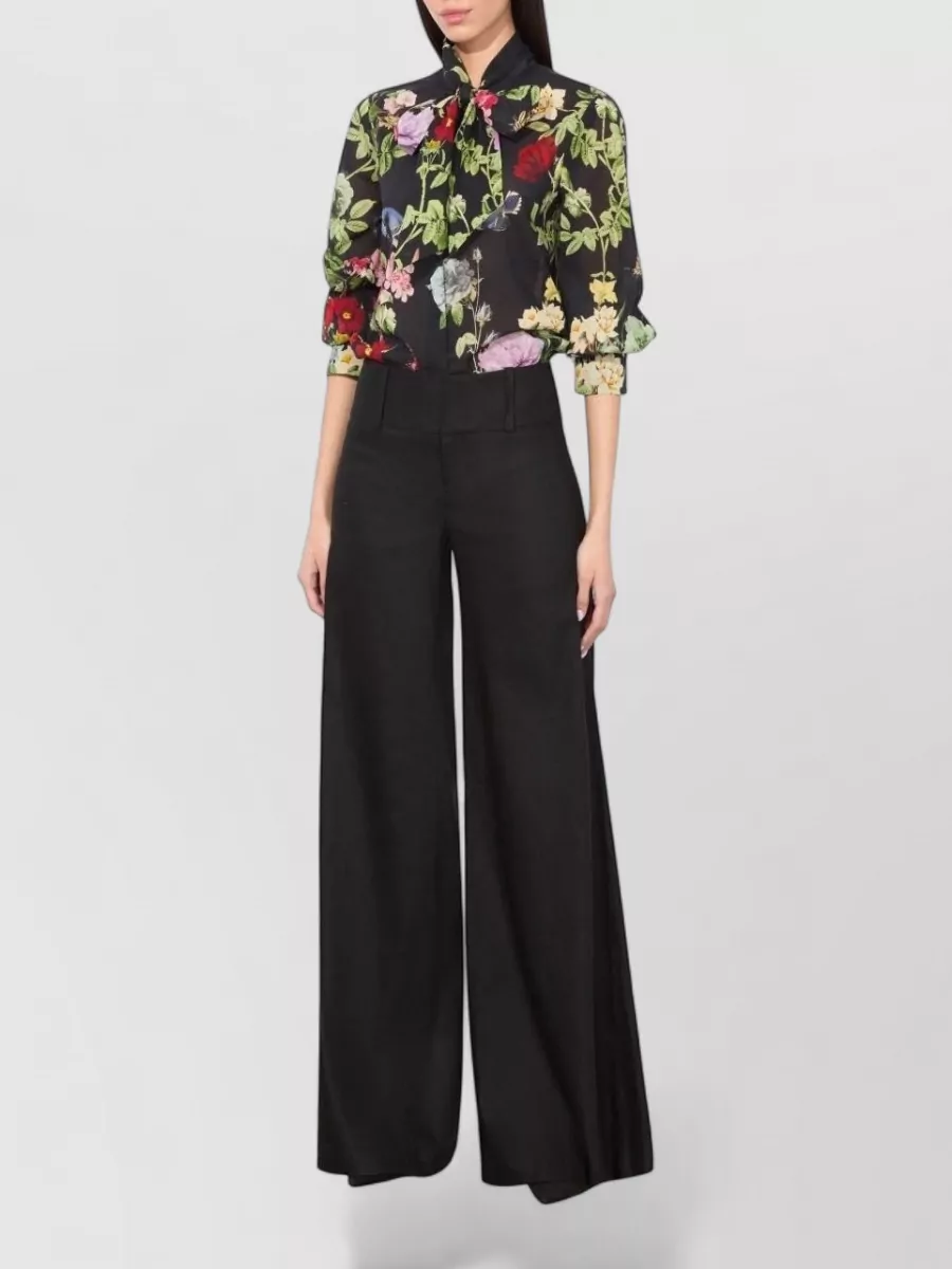 Alice + Olivia Floral-Print Pussy-Bow Cotton Blouse