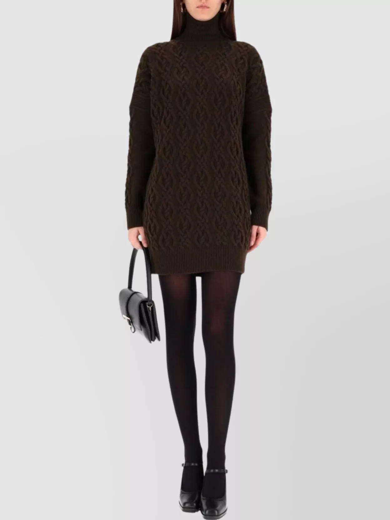 Max Mara Wool Dress With Braided Cable Knit In Multi