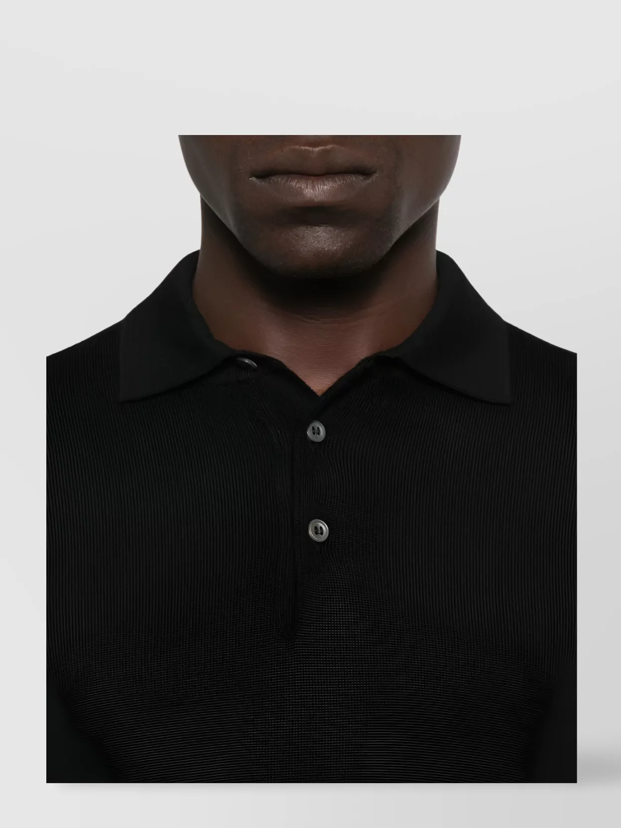 Tagliatore Wool Polo Shirt With Long Sleeves And Ribbed Hem In Black