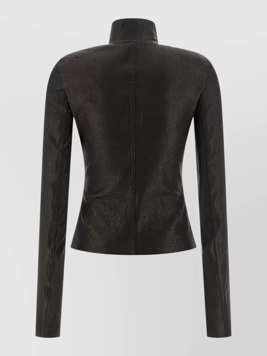 Rick Owens Leather High-Neck Asymmetric-Zip Jacket