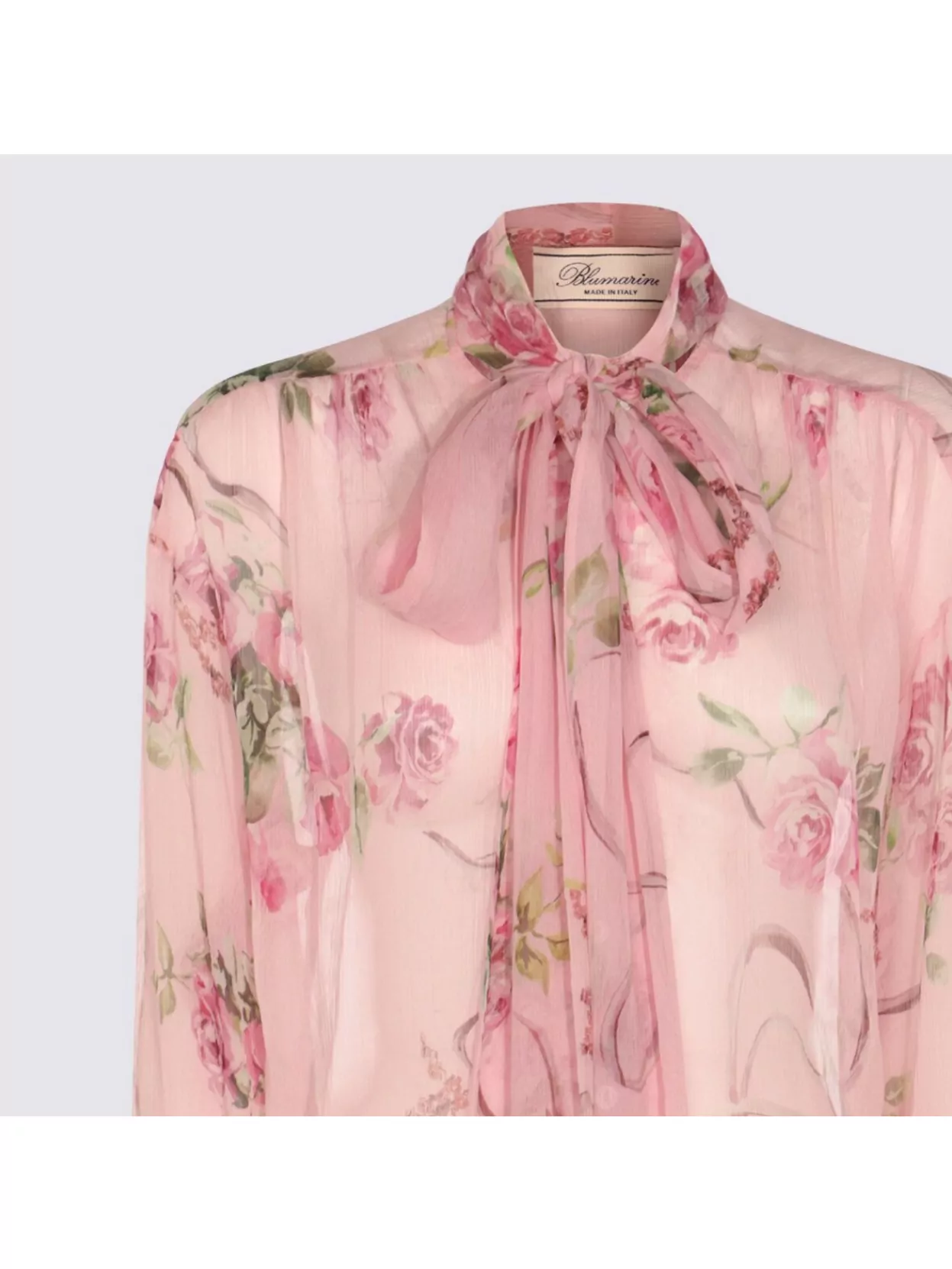 Blumarine Sleeved Bow Floral Sheer Top In Pink