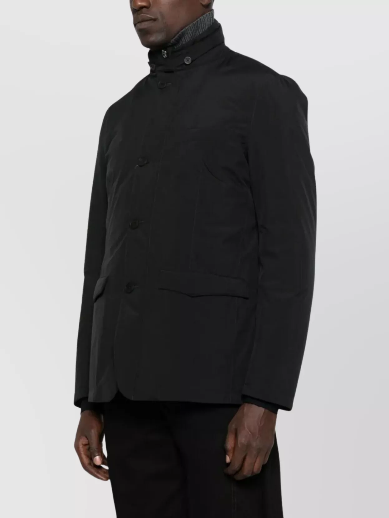 Herno Down Jacket High Collar Front Pockets In Black