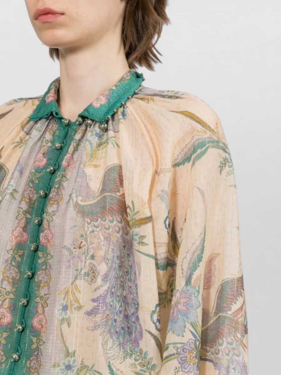 Zimmermann Silk Blend Printed Ruffle Blouse