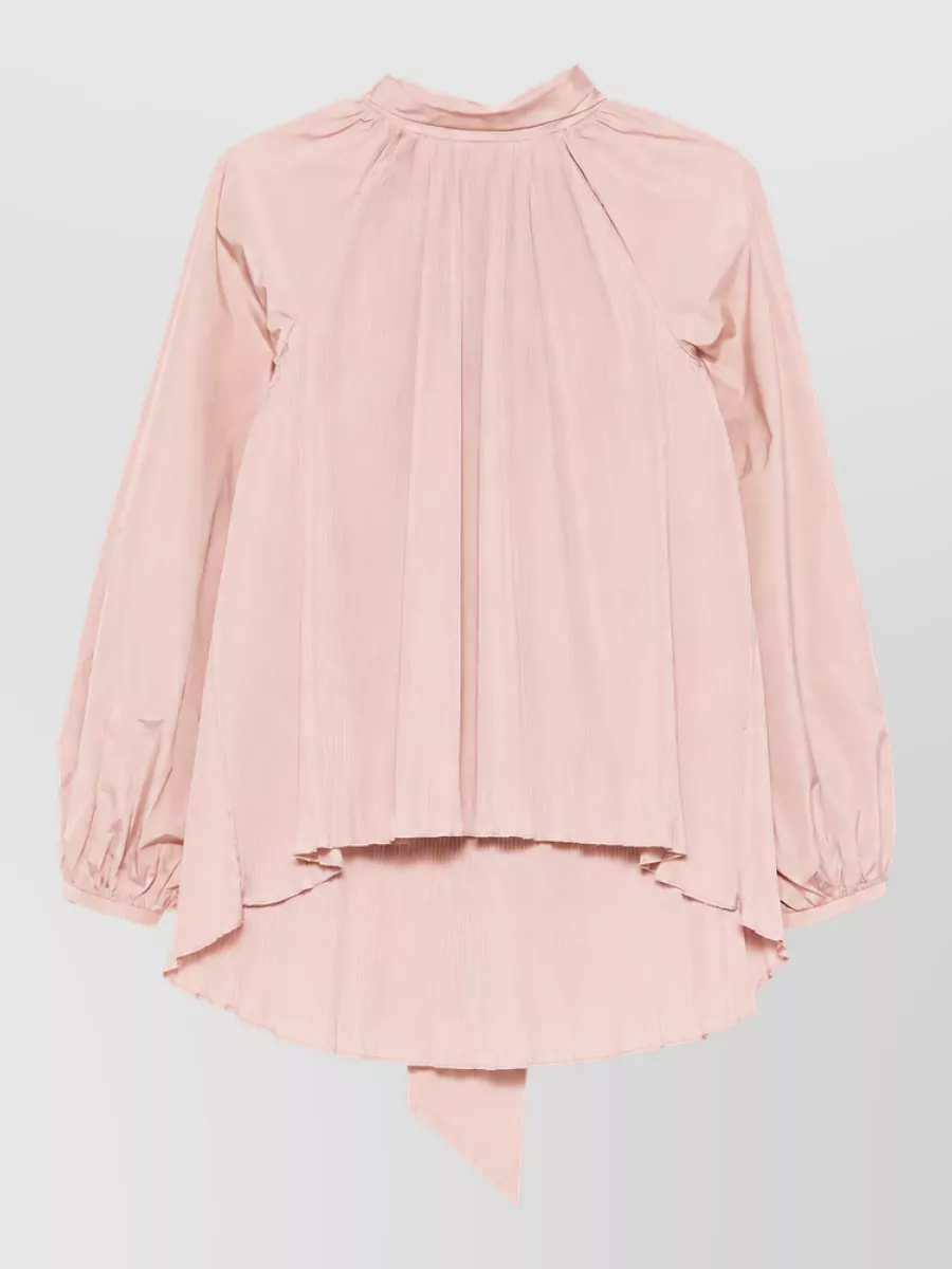 Max Mara Silk Blend Pleated High Neck Long Sleeve Blouse
