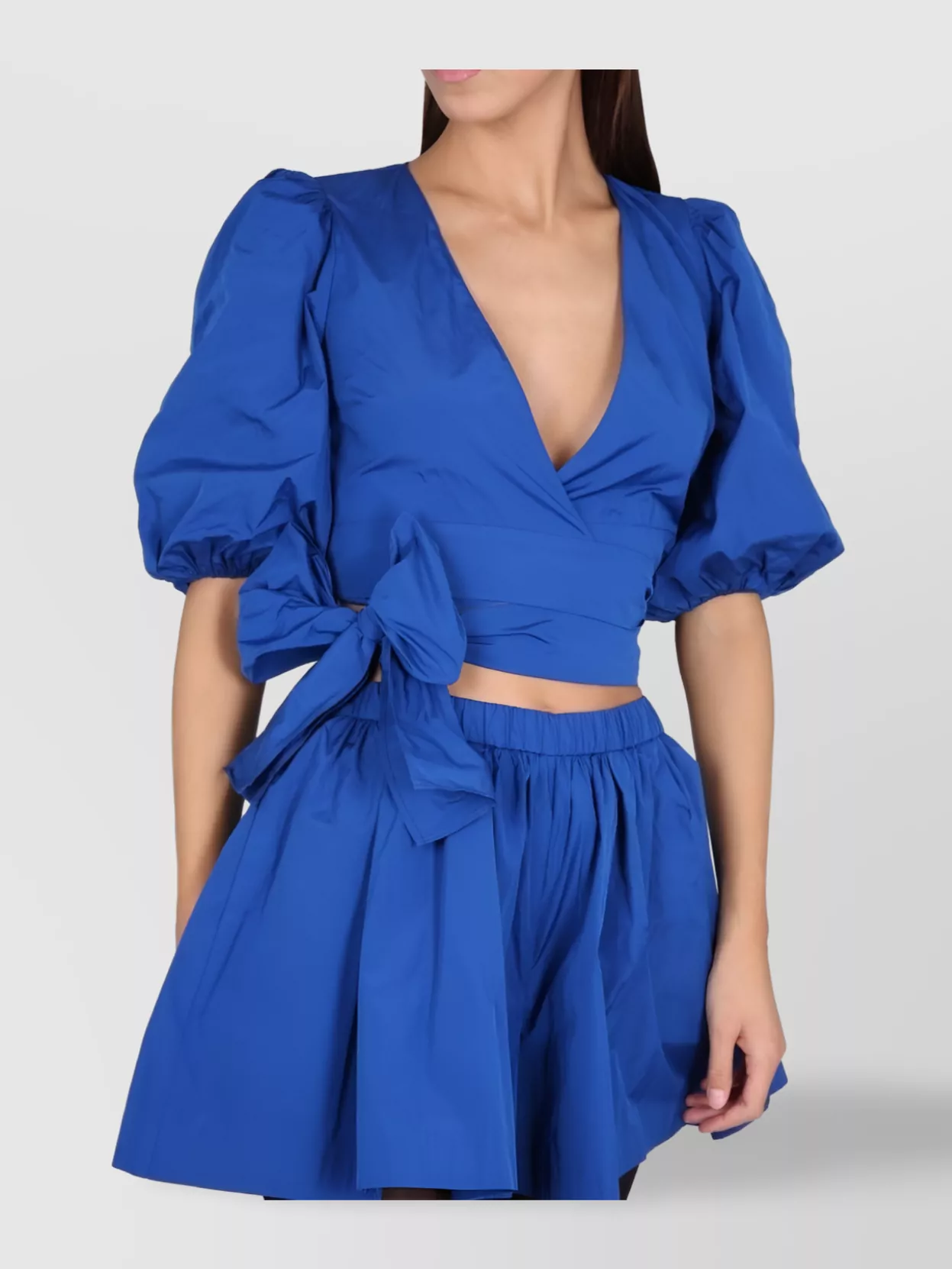Red Valentino Taffeta Top With Puff Sleeves And Bow Detail