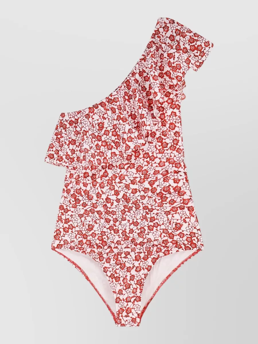 Isabel Marant Floral One-Shoulder Ruffled High-Cut Cutout Swimsuit